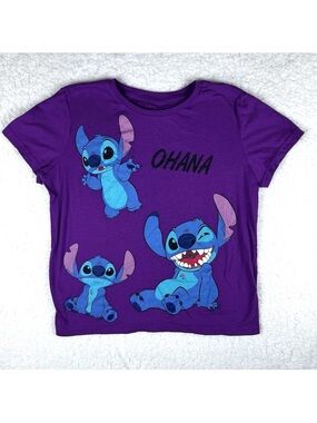 Disney Lilo Stitch Womens Purple L To XL Graphic Tshirt Cartoon WDW Ohana Movie